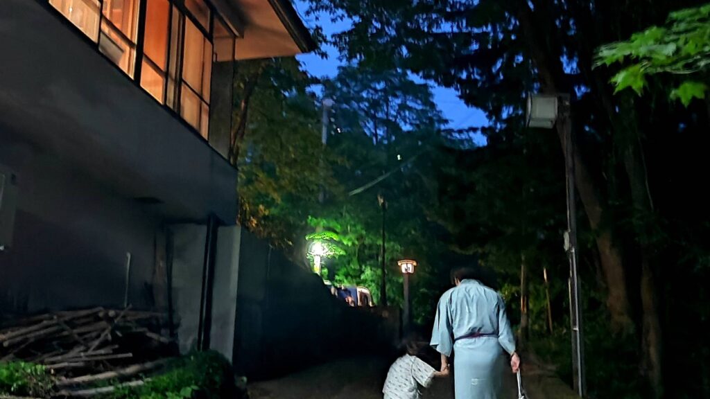 名湯舎 創の横を特別に夜に観察する